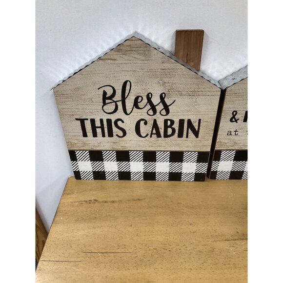 Bless This Cabin Wooden Plaid Wall Decor With Rustic Charm - Picture 1 of 4